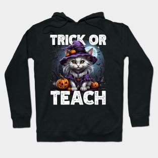 Cute Cat Trick or Teach, Halloween Witch Costume, Teacher Gift, Pumpkin, Spooky Night Hoodie